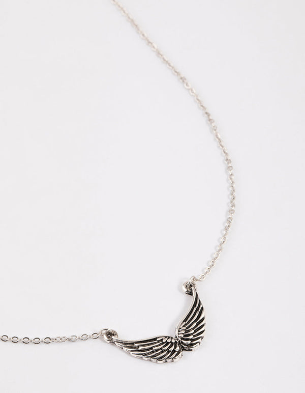 Antique Silver Angel Wing Necklace