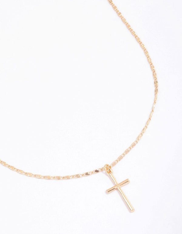 Gold Shiny Cross Pendant Necklace