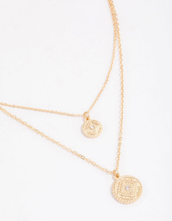 Gold Double Row Circle Boho Pendant Necklace