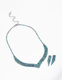 Gunmetal Diamante Pointed Earrings & Necklace Jewellery Set - link has visual effect only