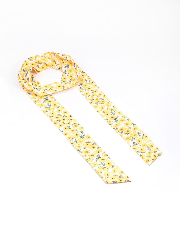 Yellow Fabric Long Small Floral Scarf
