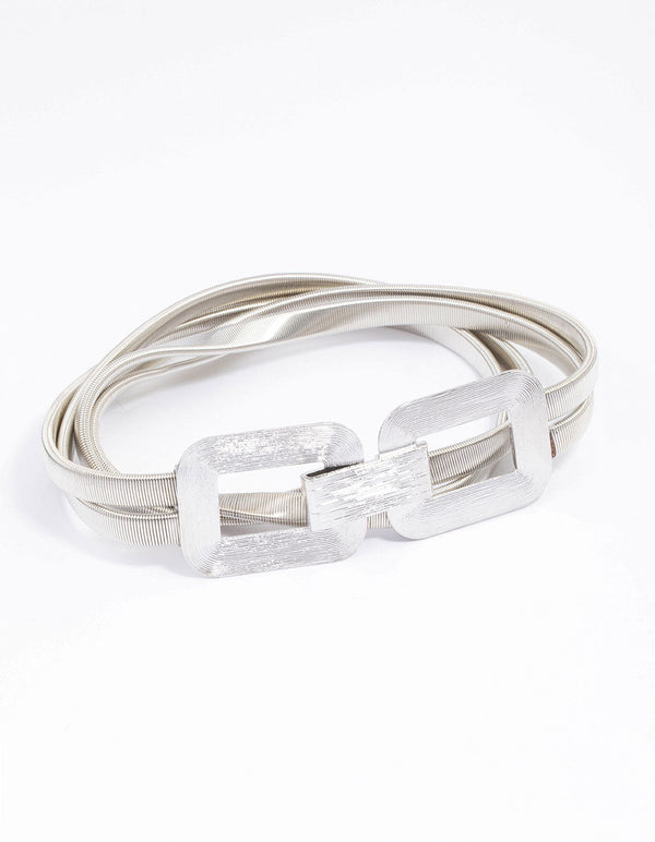 Silver Rectangle Buckle Stretch Belt
