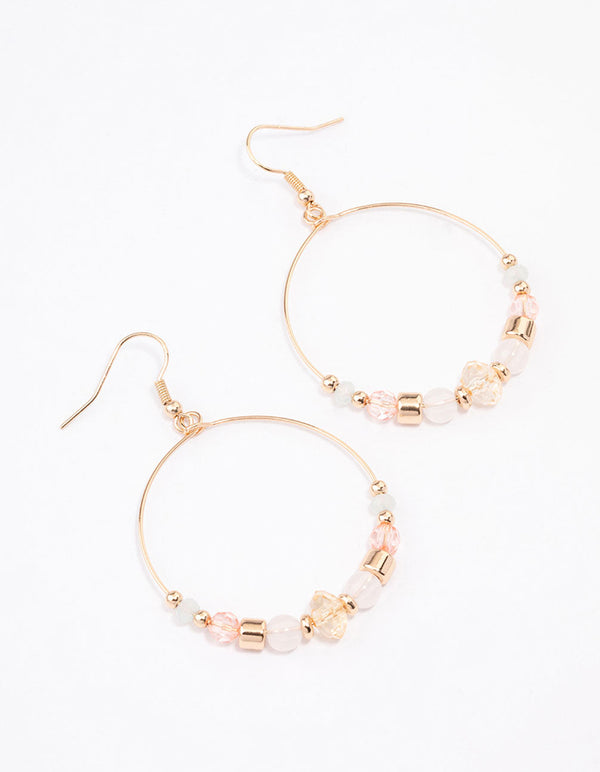 Gold Beaded Wire Drop Earrings