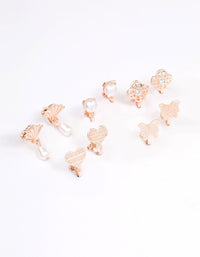 Rose Gold Mixed Fan & Pearl Drop Earrings 5-Pack - link has visual effect only