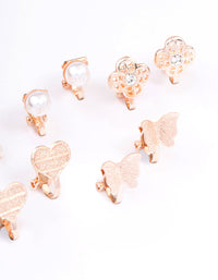 Rose Gold Mixed Fan & Pearl Drop Earrings 5-Pack - link has visual effect only