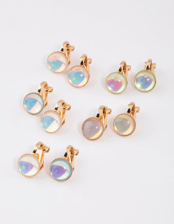 Gold Round Clip On Earrings 5-Pack