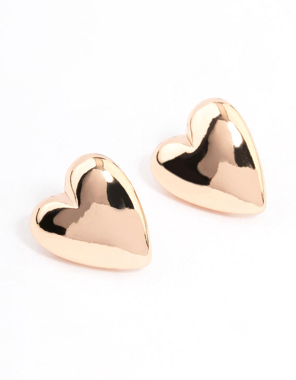 Gold Plain Chubby Heart Stud Earrings