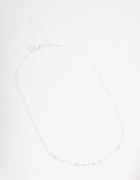 Silver Encased Pearl Station Short Necklace - link has visual effect only