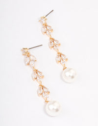 Gold Leaf Vine Pearl Drop Earrings - link has visual effect only