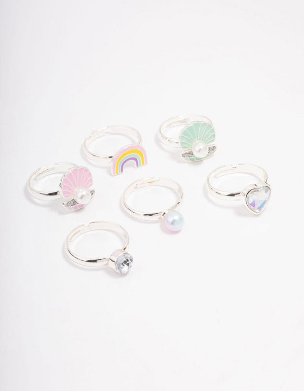 Kids Silver Shell Ring 6-Pack