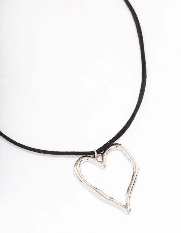 Rhodium Organic Shape Heart Necklace