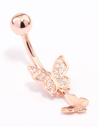 Rose Gold Plated Surgical Steel Double Butterfly Belly Ring - link has visual effect only