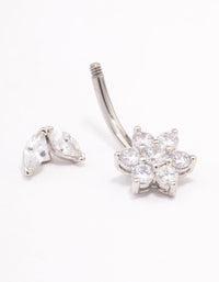 Surgical Steel Flower & Leaf Belly Ring - link has visual effect only