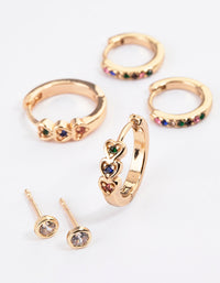 Gold Heart Diamante Earrings Pack - link has visual effect only
