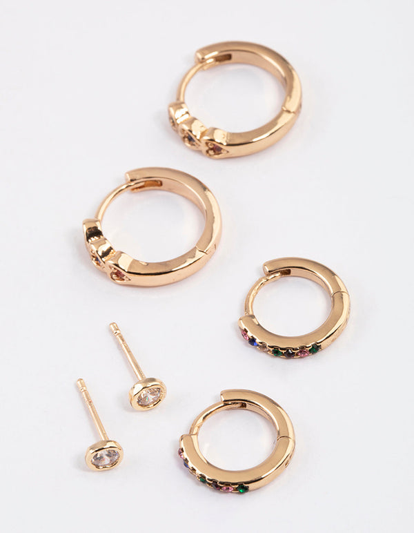 Gold Heart Diamante Earrings Pack