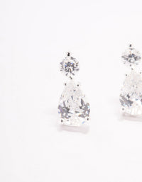 Sterling Silver Round Cubic Zirconia Pear Drop Earrings - link has visual effect only