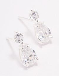 Sterling Silver Round Cubic Zirconia Pear Drop Earrings - link has visual effect only