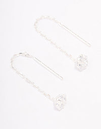 Sterling Silver Round Cubic Zirconia Thread Through Earrings - link has visual effect only