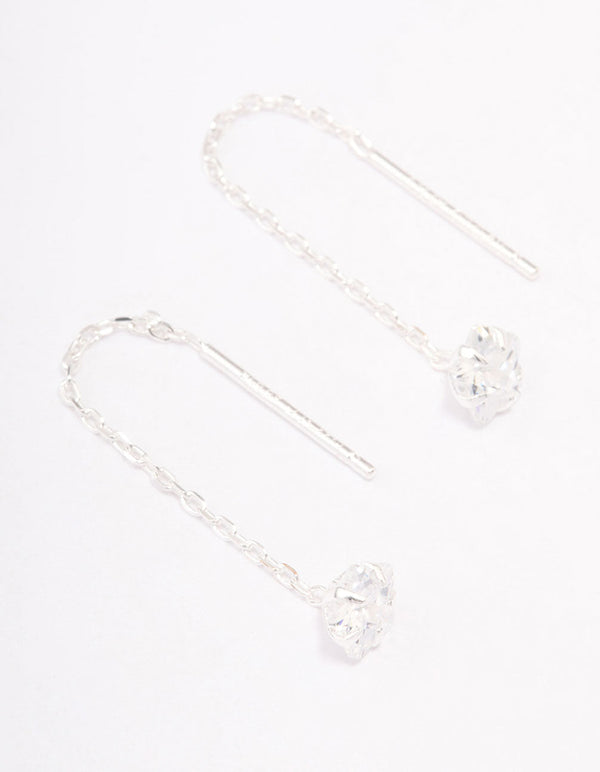 Sterling Silver Round Cubic Zirconia Thread Through Earrings