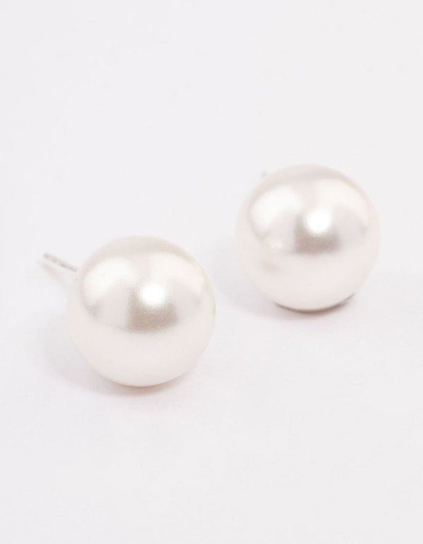 Sterling Silver Pearl Stud Earrings 10mm