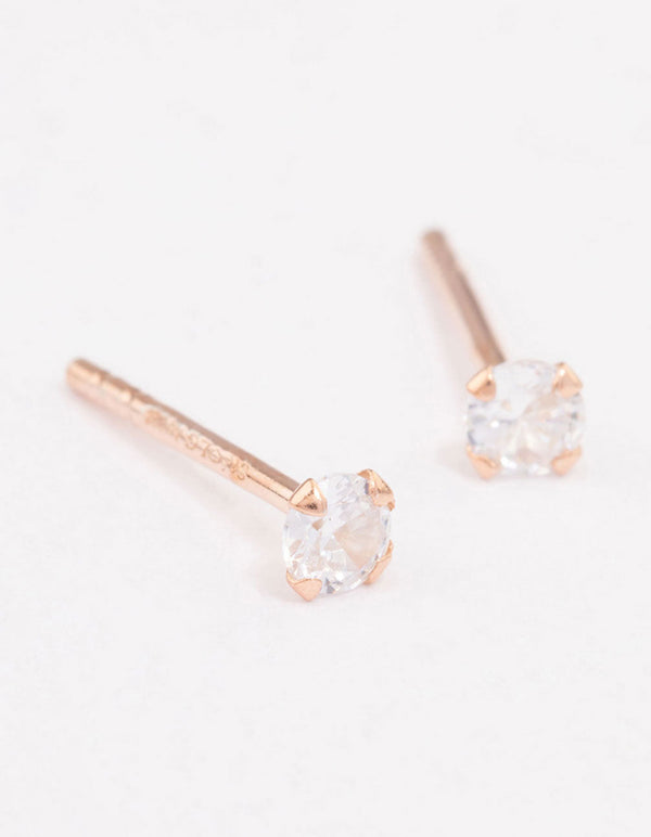 Rose Gold Plated Sterling Silver Baby Cubic Zirconia Stud Earrings