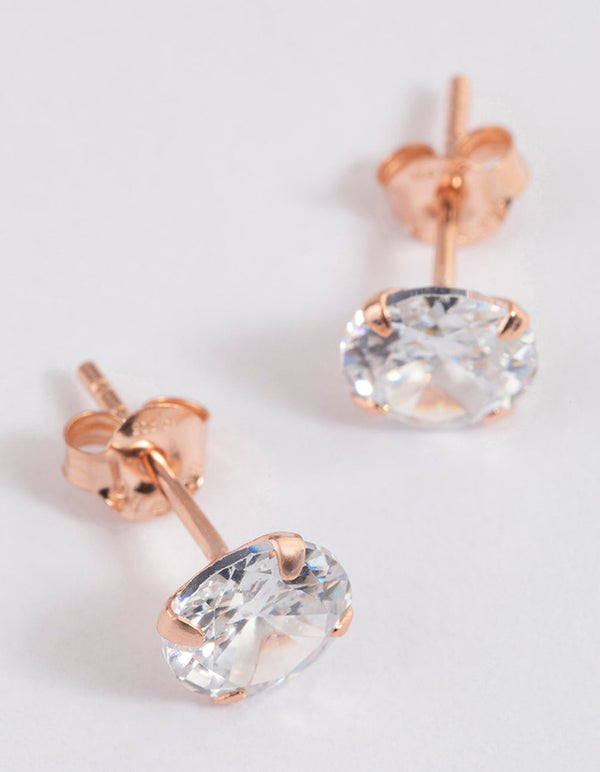 Rose Gold Plated Sterling Silver Cubic Zirconia Stud Earrings