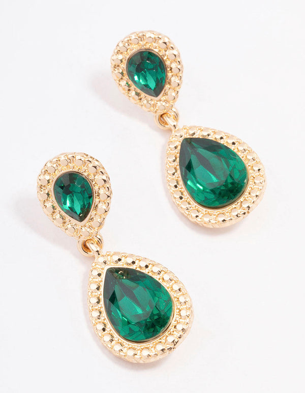 Green Double Pear Stone Drop Earrings