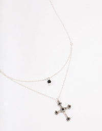Antique Silver Double Chain Cross Necklace - link has visual effect only