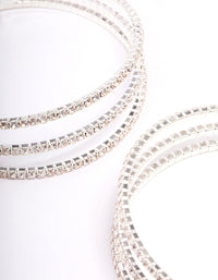 Rhodium Medium Triple Row Diamante Hoop Earrings - link has visual effect only