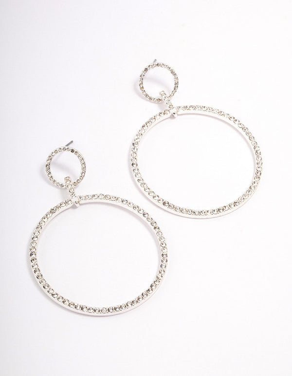 Silver Diamante Circle Drop Earrings