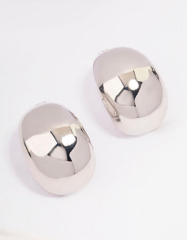 Rhodium Large Oval Stud Earrings