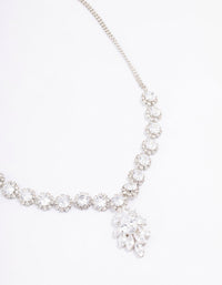 Rhodium Floral Statement Cubic Zirconia Necklace - link has visual effect only
