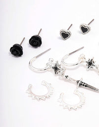 Silver Mixed Heart & Rose Earring 5-Pack - link has visual effect only