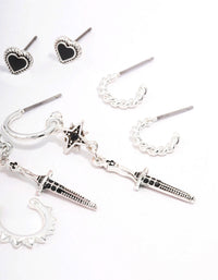 Silver Mixed Heart & Rose Earring 5-Pack - link has visual effect only