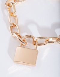 Gold Chain Link Lock Bracelet - link has visual effect only
