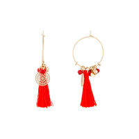 Red Fine Gold Charm Tassel Hoop Earrings - link has visual effect only