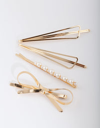 Gold Pearl Bow Hair Clip 4-Pack - link has visual effect only