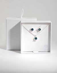 Silver Diamond Simulant Aqua Necklace & Earring Set - link has visual effect only