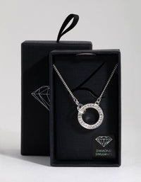 Silver Diamond Simulant Circle Link Necklace - link has visual effect only