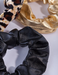 Metallic Gold Leopard Leatherette Scrunchie Pack - link has visual effect only