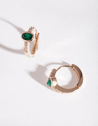 Gold Emerald Facet Huggie Earrings - link has visual effect only