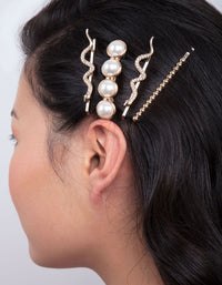 Gold Snake Pearl Hair Clip 4-Pack - link has visual effect only