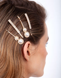 Gold Diamante Pearl Hair Clip 4-Pack - link has visual effect only