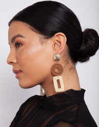 Gold & Brown Raffia Geometric Drop Earrings - link has visual effect only
